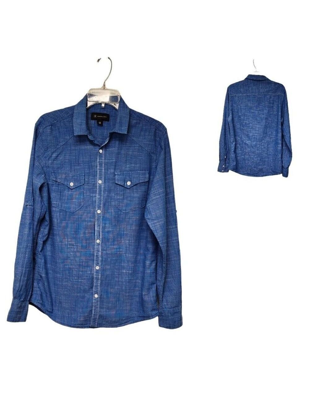 INC International Concepts Cotton Shirt Men's Medium Roll Tab Sleeves Pale Blue